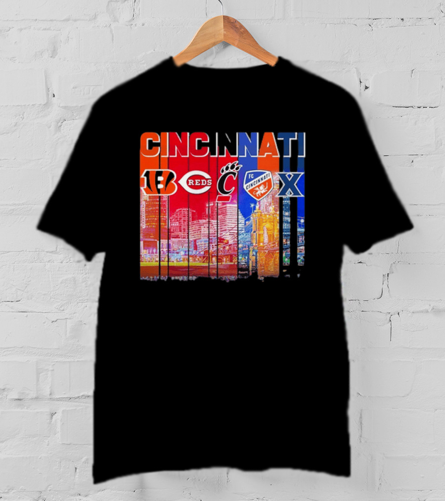 Cincinnati Bengals Reds Bearcats FC Xavier Skyline T-Shirt