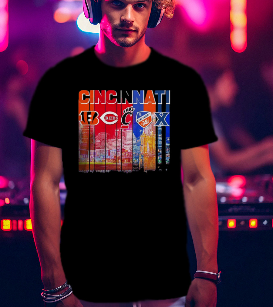 Cincinnati Bengals Reds Bearcats FC Xavier Skyline T-Shirt
