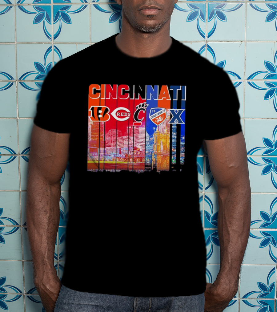 Cincinnati Bengals Reds Bearcats FC Xavier Skyline T-Shirt