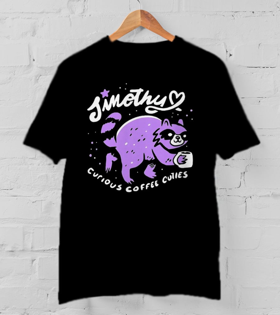 Sinothy Curious Coffee Cuties Purple Raccoon Cup T-Shirt