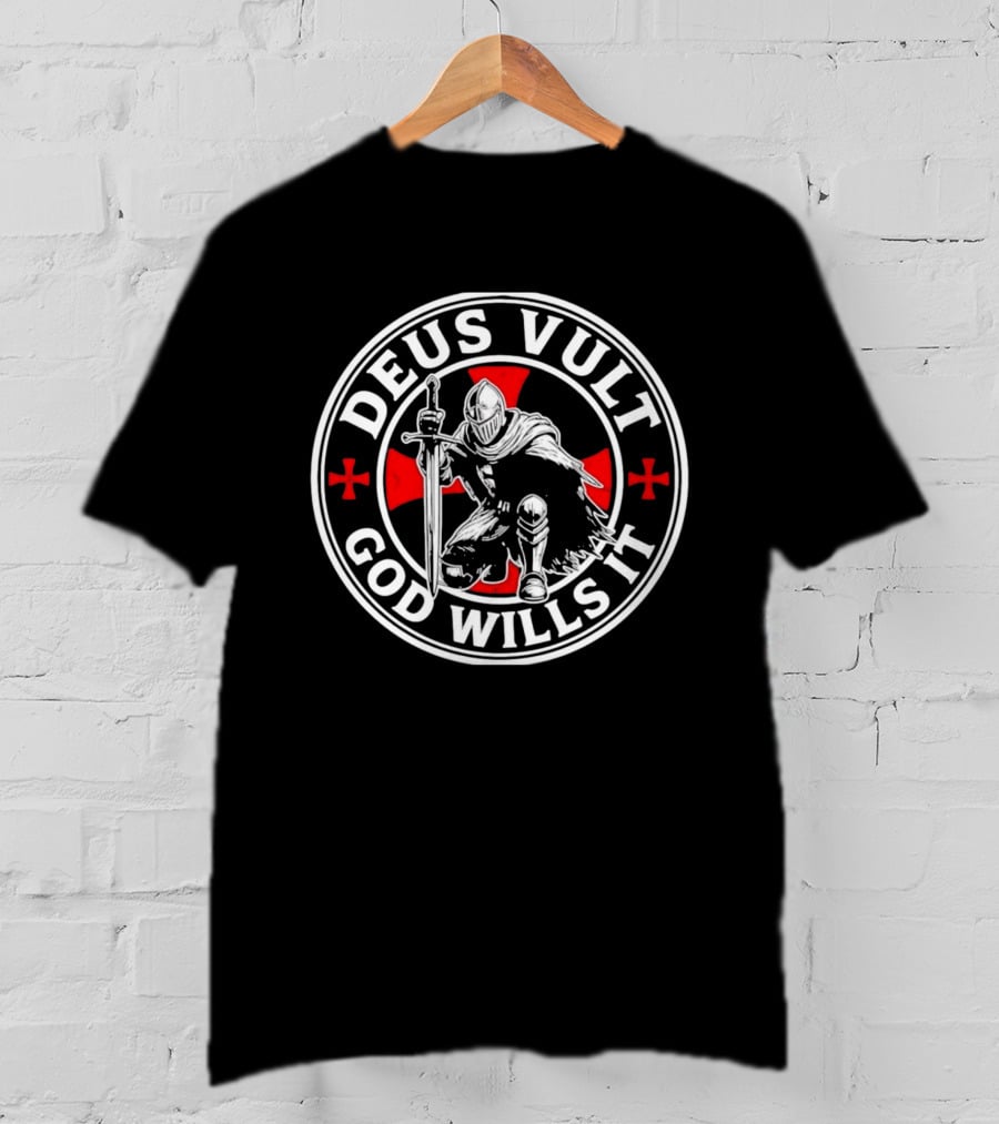 Deus Vult God Wills It Kneeling Knight With Red Cross T-Shirt
