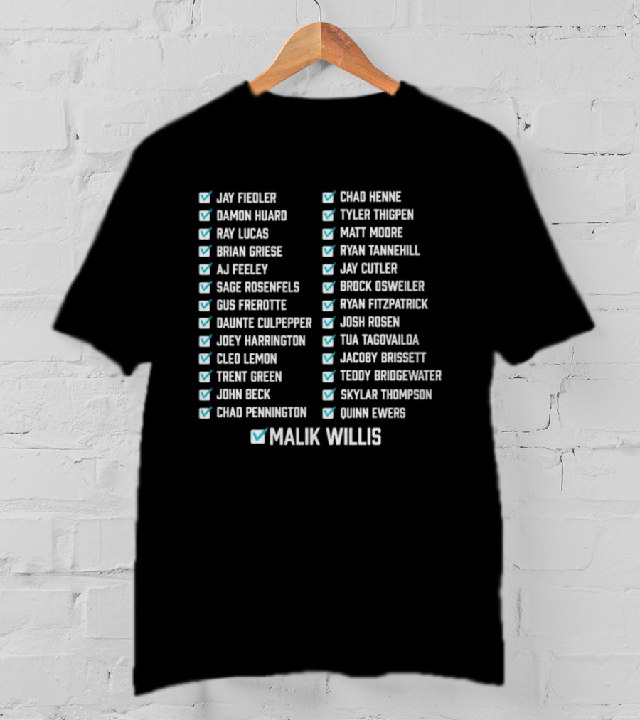 Know Your History Dolphins Starting Quarterbacks Since Marino Checklisted T-Shirt