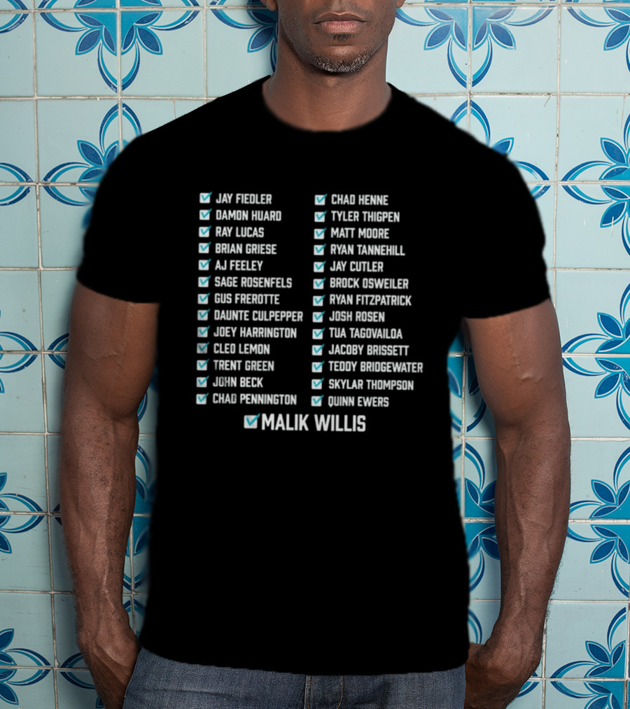 Know Your History Dolphins Starting Quarterbacks Since Marino Checklisted T-Shirt