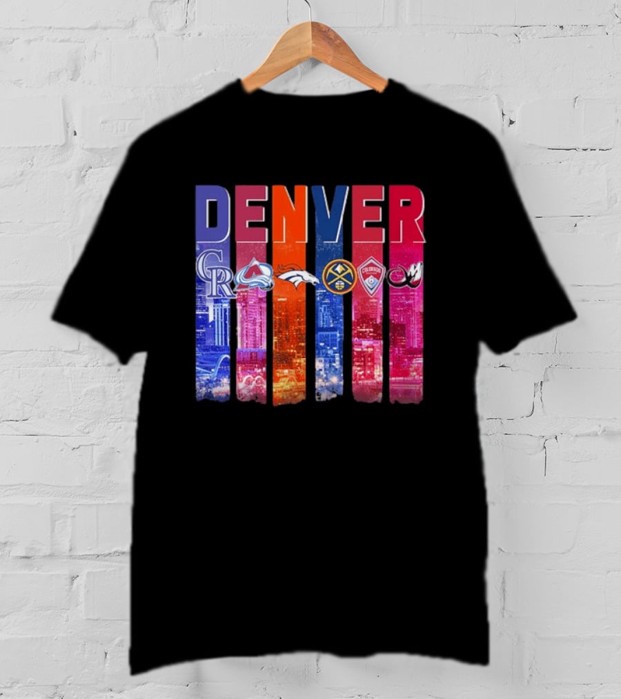 Denver Broncos Nuggets Rockies Avalanche Rapids Pioneers Skyline T-Shirt