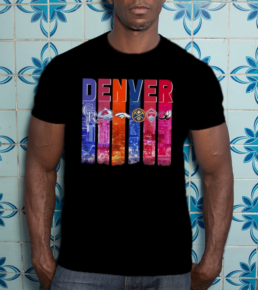 Denver Broncos Nuggets Rockies Avalanche Rapids Pioneers Skyline T-Shirt