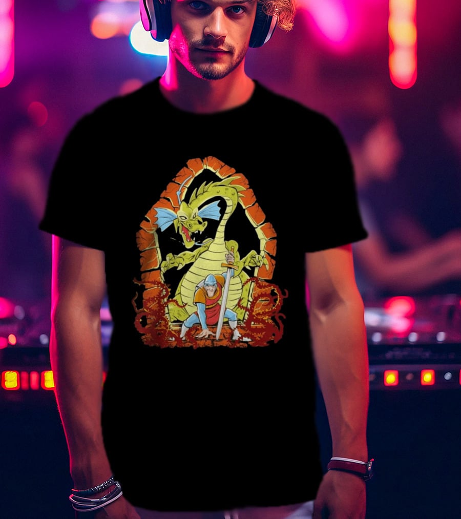 Dragons And Knights Brave Warrior Confronts Fearsome Beast In Epic Battle Scene T-Shirt