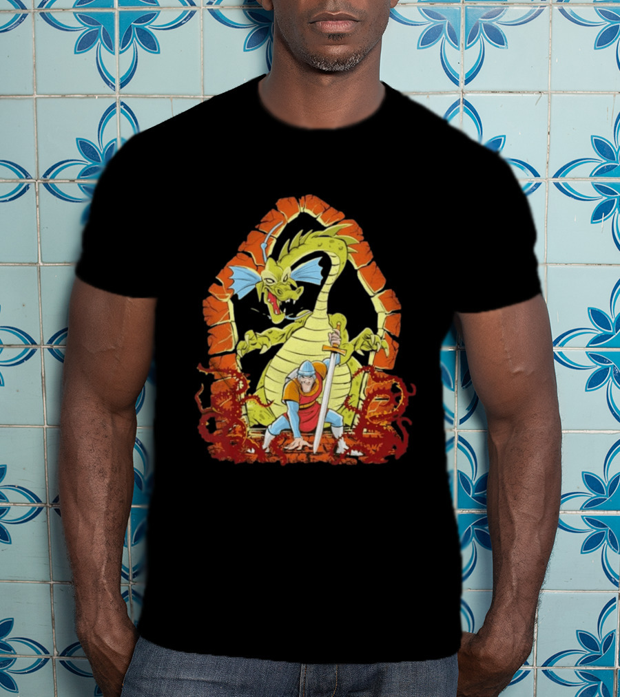 Dragons And Knights Brave Warrior Confronts Fearsome Beast In Epic Battle Scene T-Shirt