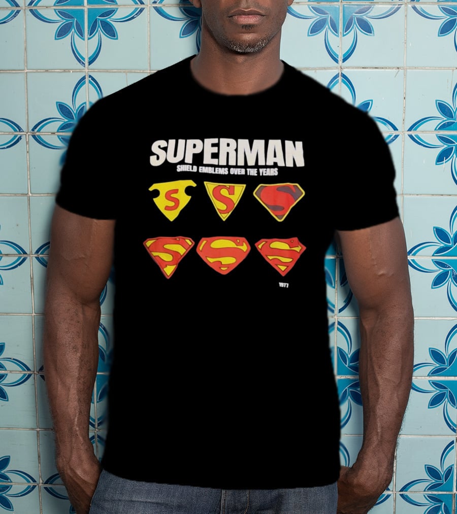 Superman Shield Emblems Over The Years Evolution 1938 To 1977 T-Shirt