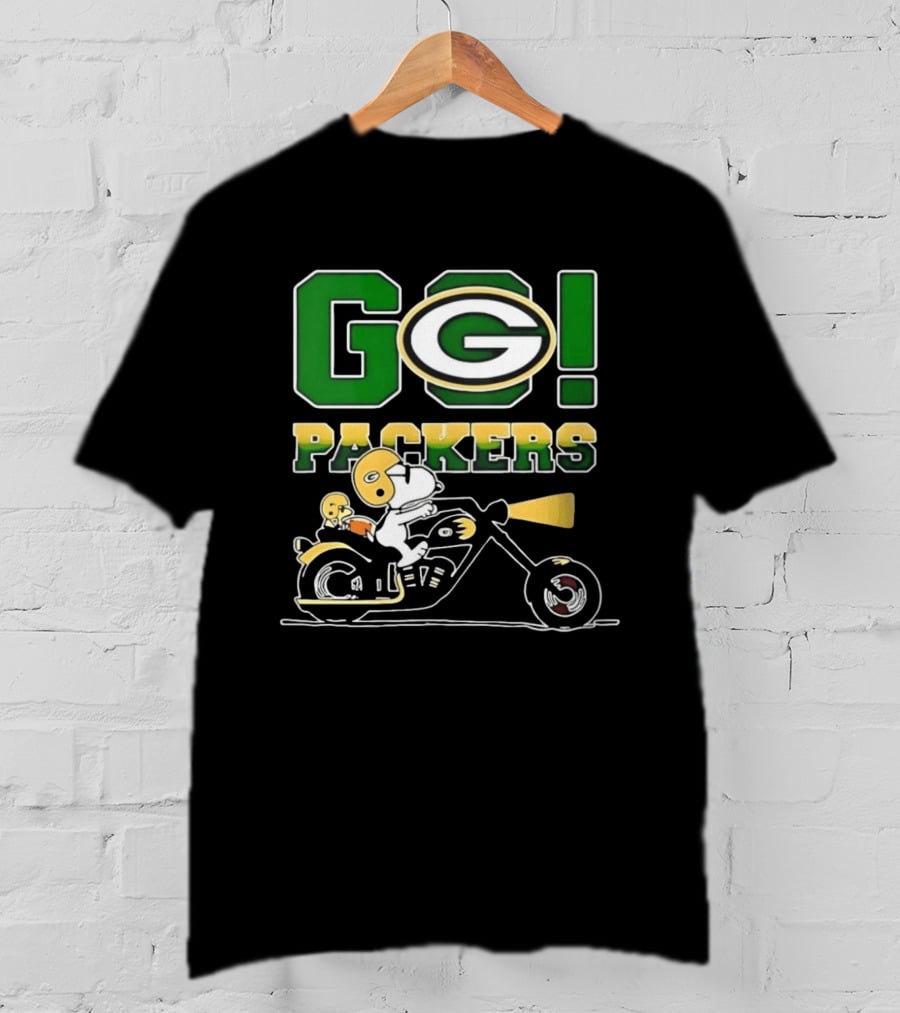 Snoopy Riding Motorcycle Go Packers NFL Fan Celebration T-Shirt