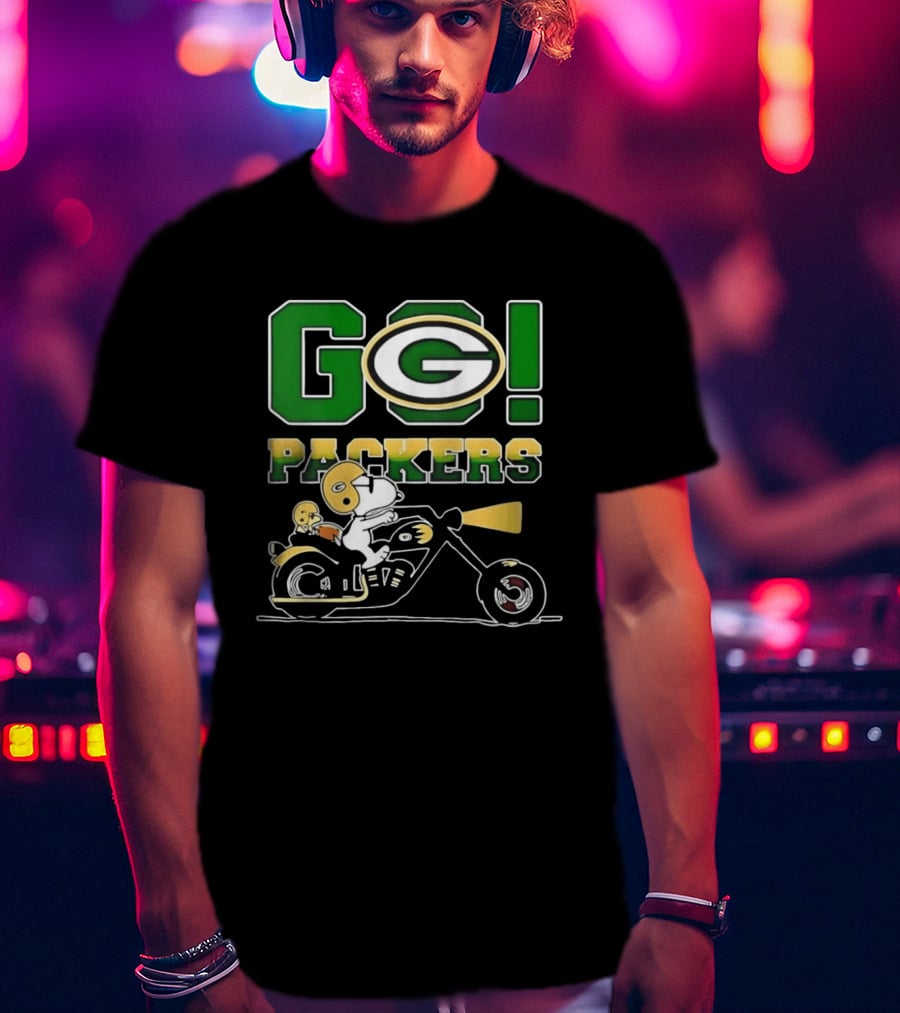 Snoopy Riding Motorcycle Go Packers NFL Fan Celebration T-Shirt