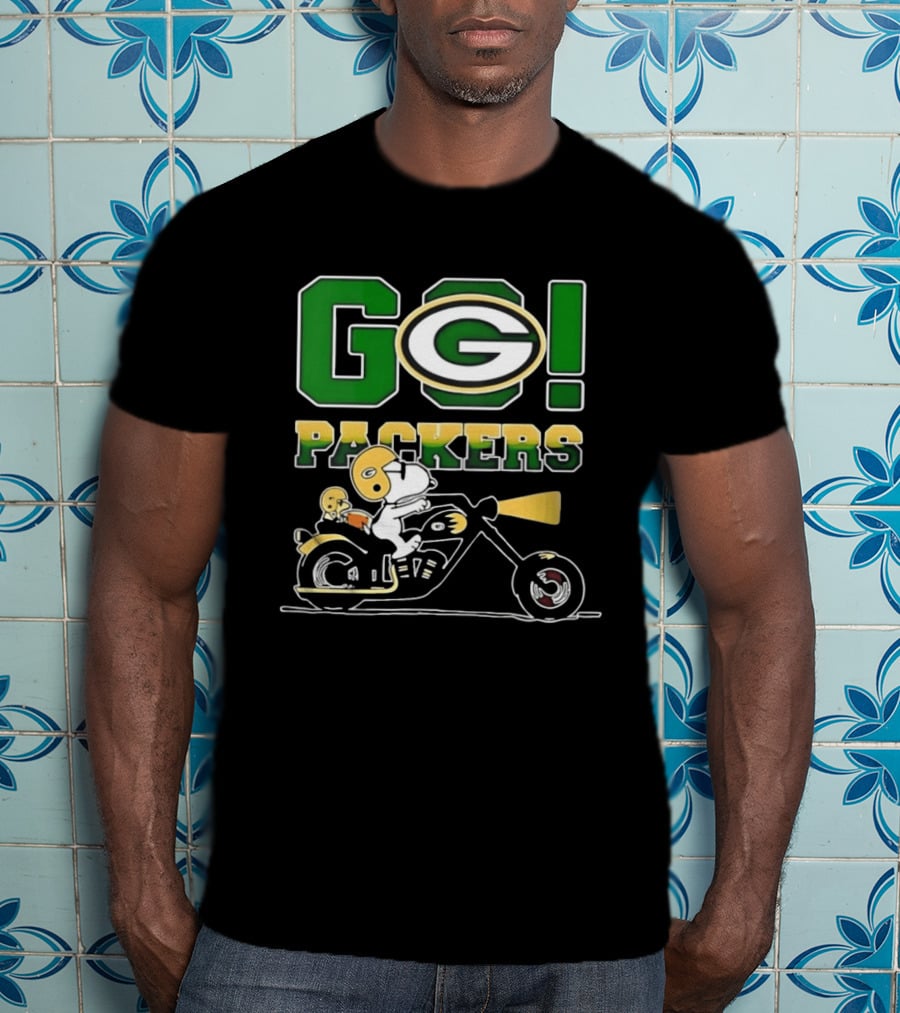 Snoopy Riding Motorcycle Go Packers NFL Fan Celebration T-Shirt