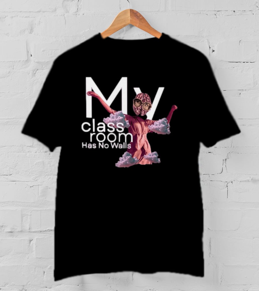 My Classroom Has No Walls Surreal Retro Brain Head Clouds T-Shirt