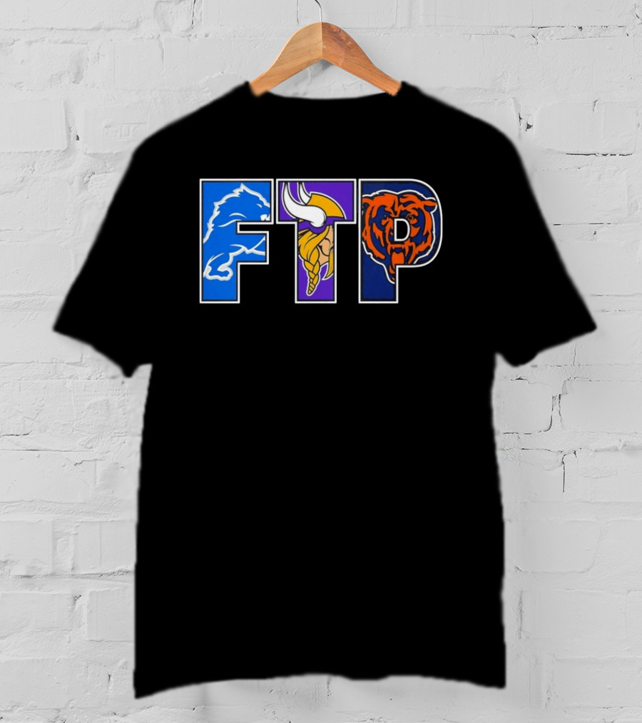 FTP Detroit Lions Minnesota Vikings Chicago Bears Logos T-Shirt