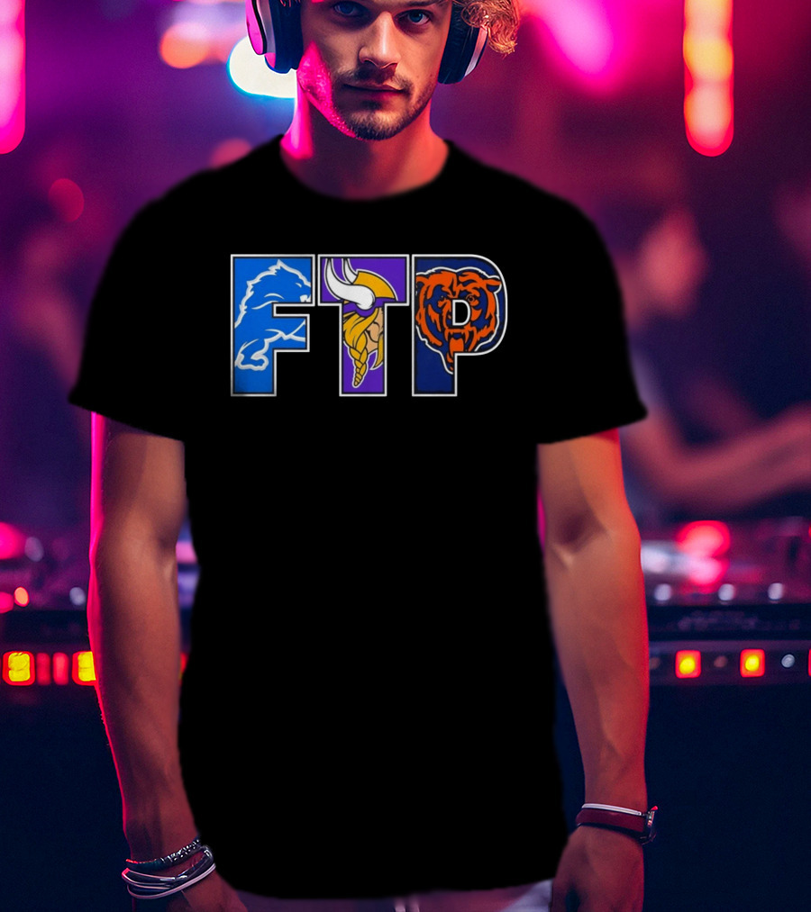 FTP Detroit Lions Minnesota Vikings Chicago Bears Logos T-Shirt