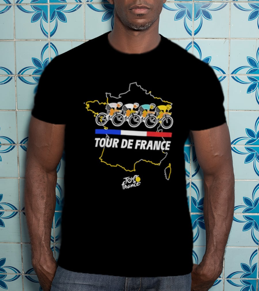 Tour De France Cyclists Racing Over Map Of France T-Shirt