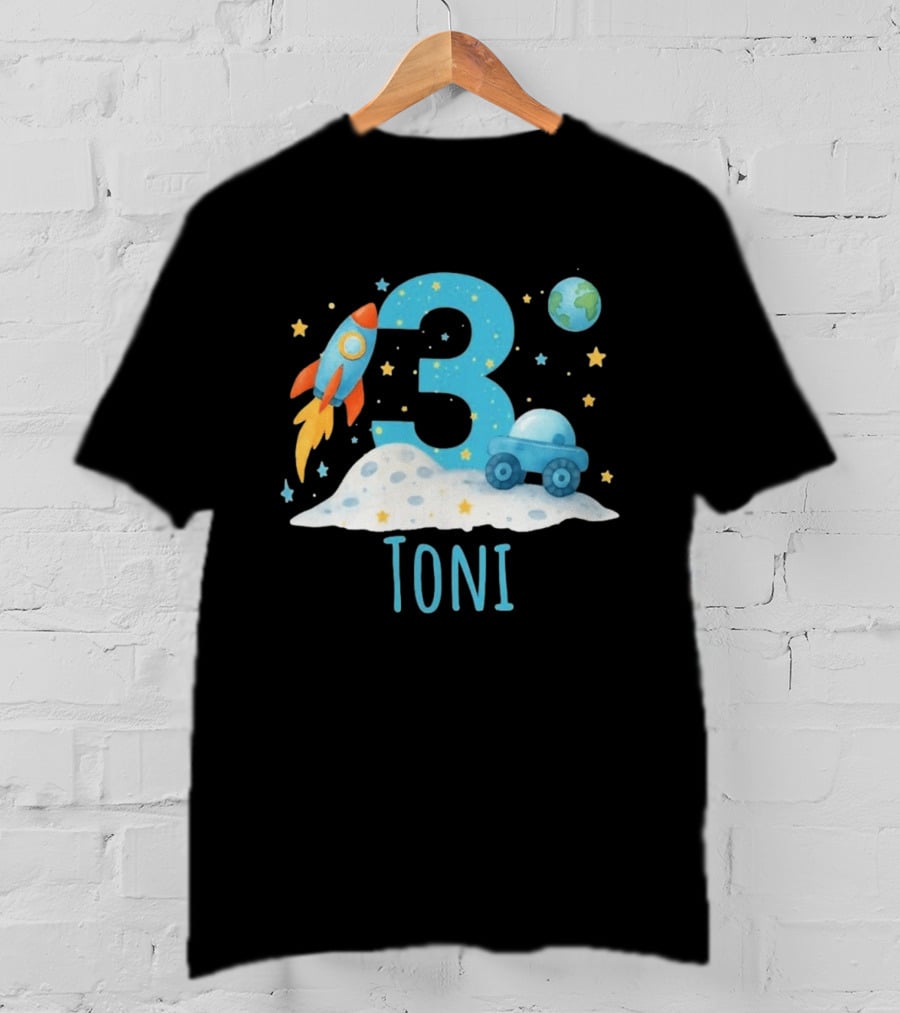 3rd Birthday Space Rocket Planet Personalized Toni T-Shirt