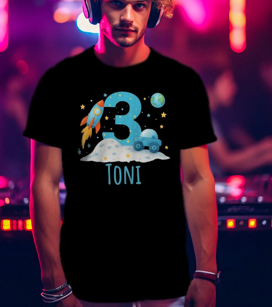 3rd Birthday Space Rocket Planet Personalized Toni T-Shirt