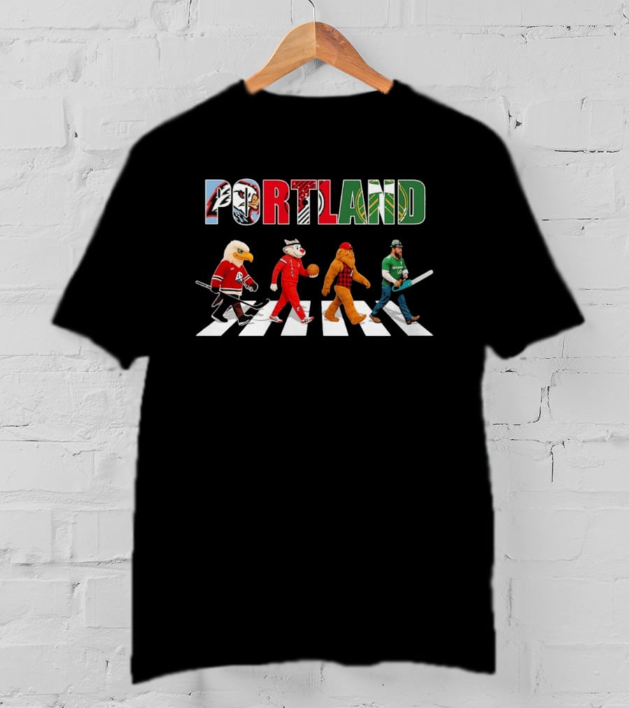 Portland City Pride Sports Abbey Road Theme Featuring Iconic Mascots T-Shirt