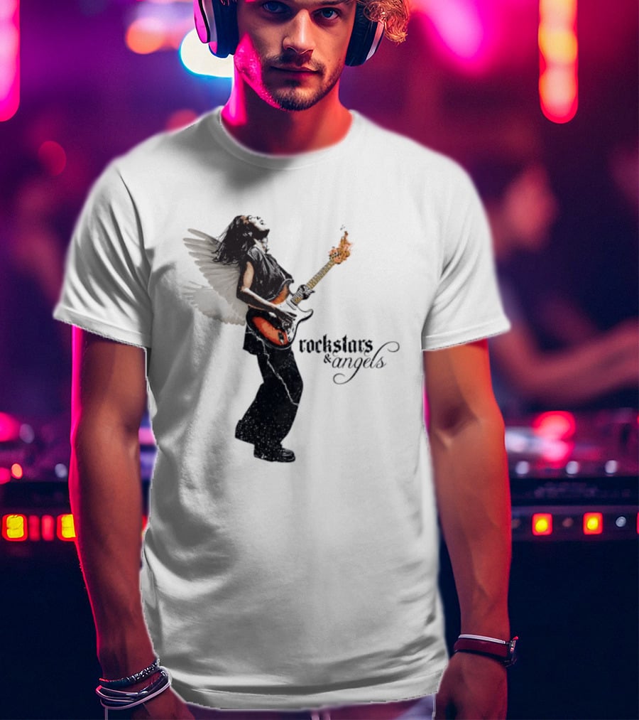 Angel Guitarist With Fiery Rockstars And Angels T-Shirt