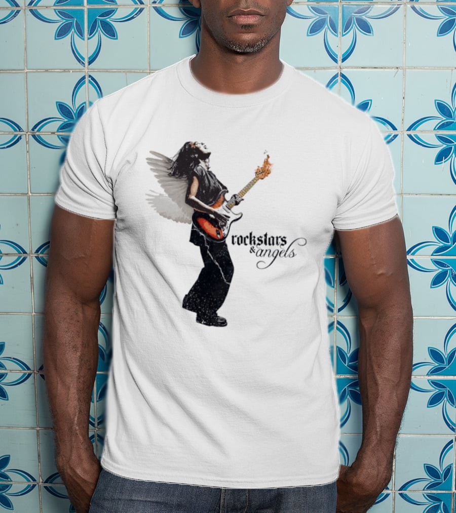 Angel Guitarist With Fiery Rockstars And Angels T-Shirt