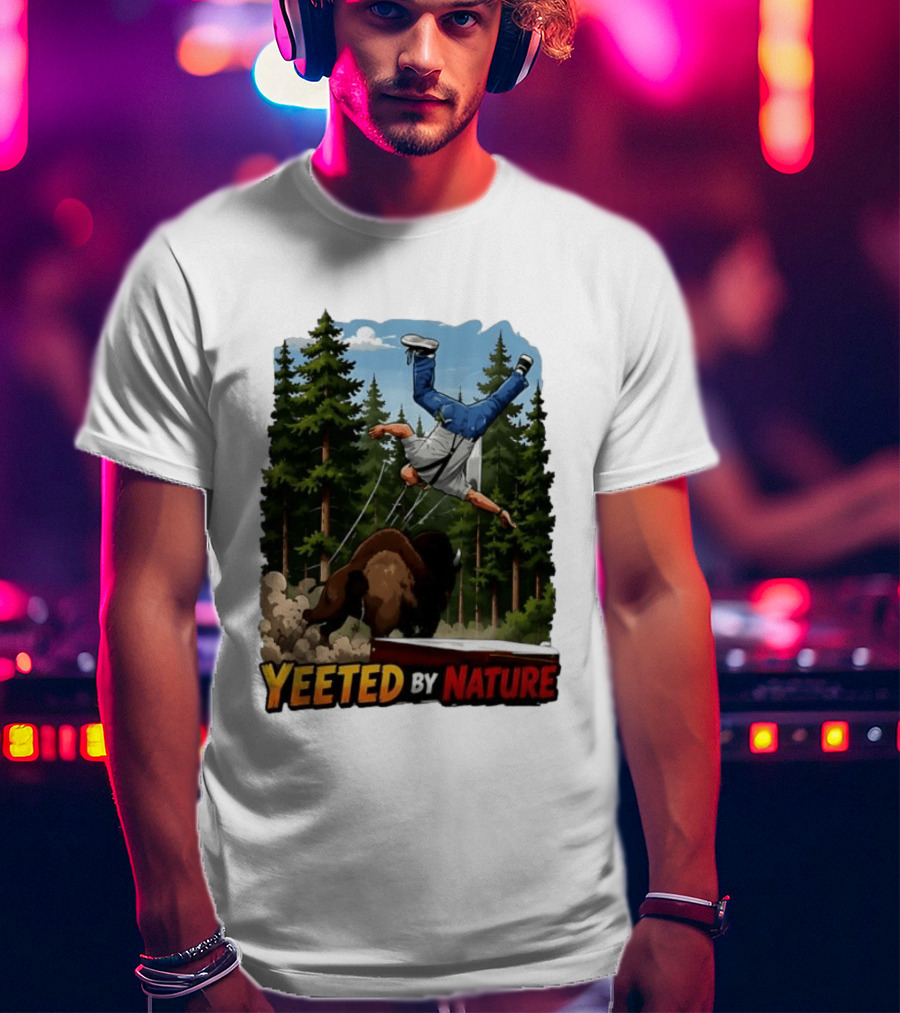 Bison Tossing Tourist Adventure Yeeted By Nature Comedy T-Shirt