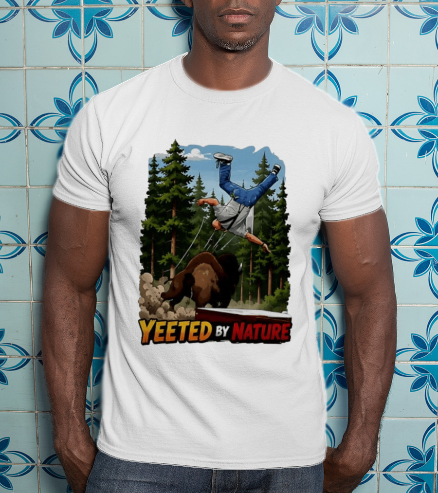 Bison Tossing Tourist Adventure Yeeted By Nature Comedy T-Shirt