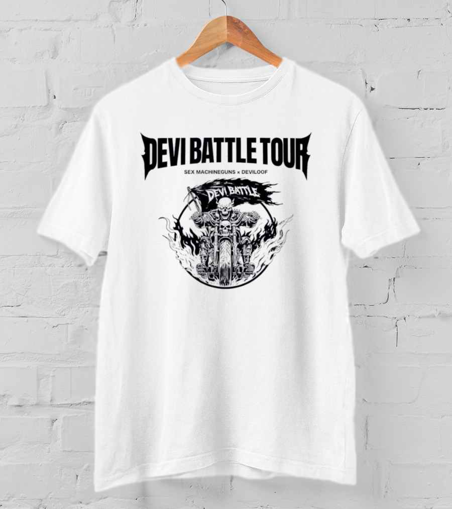 Devi Battle Tour Sex Machineguns X Deviloof Skull Motorcycle T-Shirt