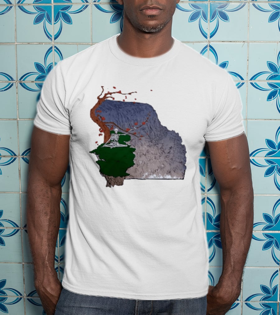 Grateful Dead Skeleton Meditating Under Flowering Tree T-Shirt
