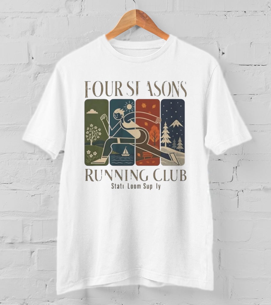 Staticloom Supply Four Seasons Running Club Vintage Seasonal Outdoor Jogging T-Shirt