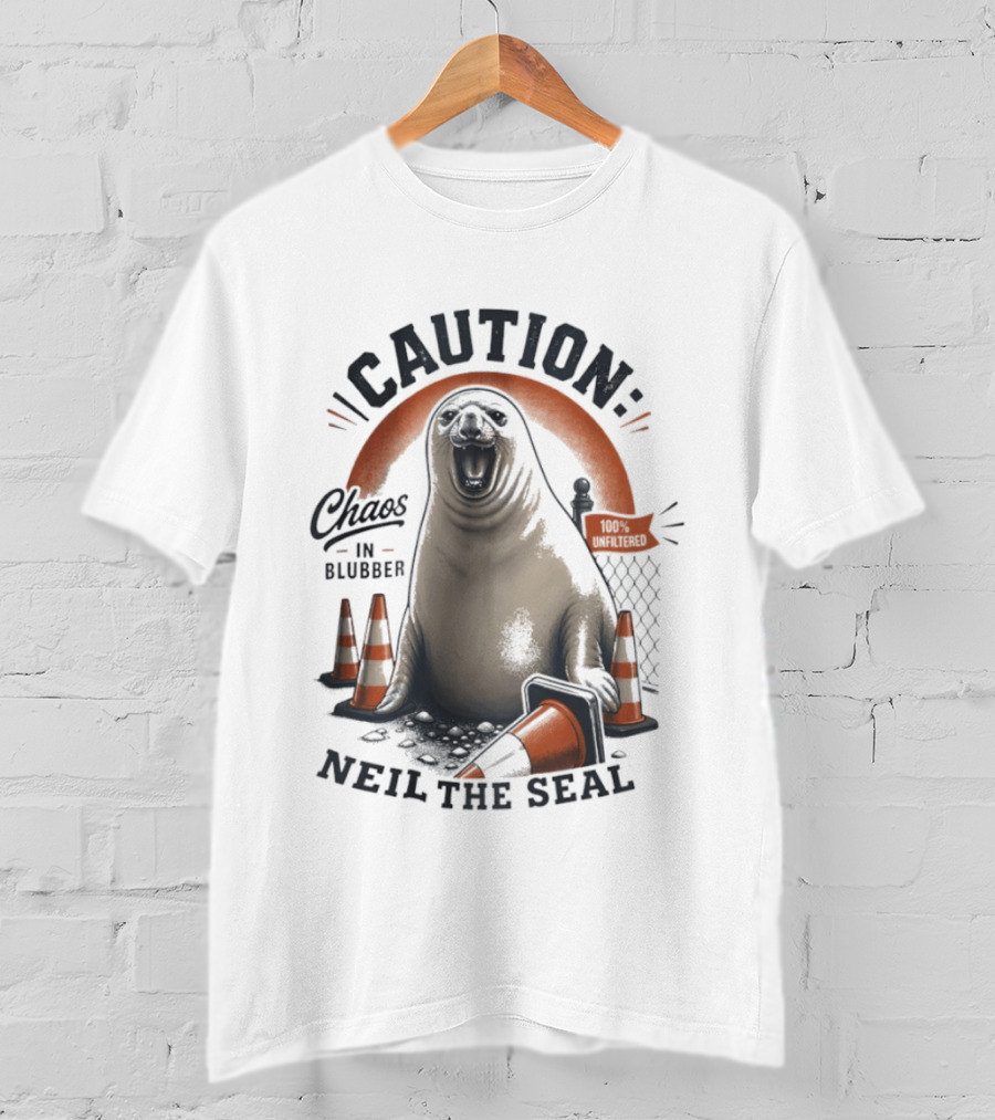 Caution Neil The Seal Chaos In Blubber With Traffic Cones T-Shirt