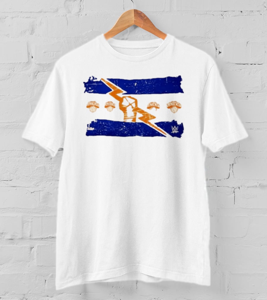 New York Knicks WWE Best In The World Distressed Blue Lightning Bolt Knicks Basketball T-Shirt