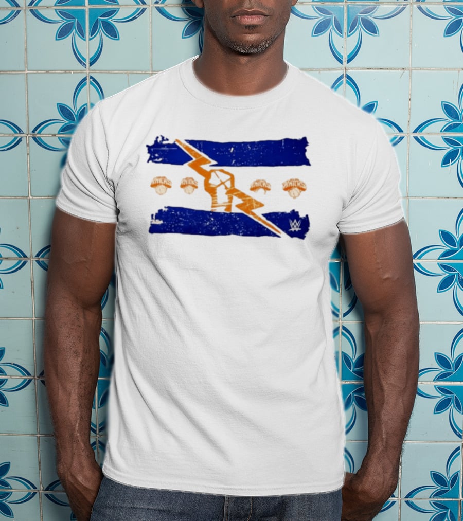 New York Knicks WWE Best In The World Distressed Blue Lightning Bolt Knicks Basketball T-Shirt