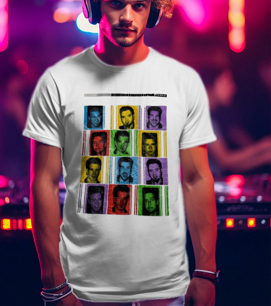 NSYNC Justin Timberlake JC Chasez Joey Fatone Lance Bass Chris Kirkpatrick Vibrant Portrait Grid Stereo Bars T-Shirt