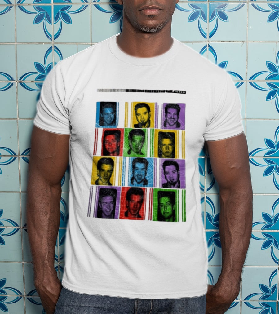 NSYNC Justin Timberlake JC Chasez Joey Fatone Lance Bass Chris Kirkpatrick Vibrant Portrait Grid Stereo Bars T-Shirt