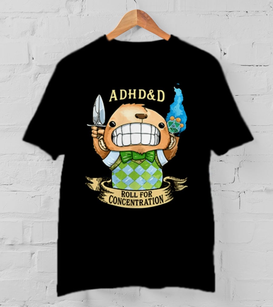 ADHD&D Roll For Concentration Bear With Knife And Dice T-Shirt