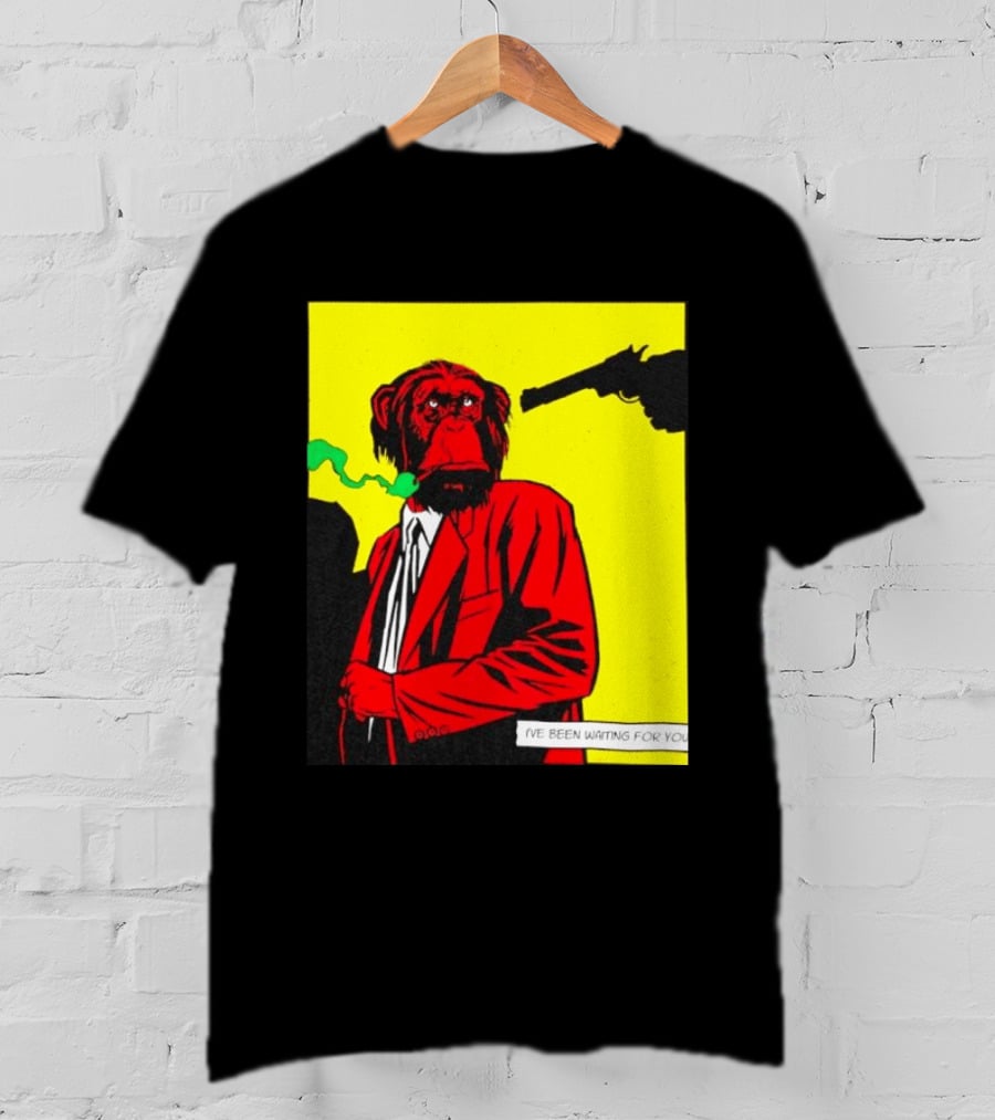 Chimpanzee Hitman Smoking Scene I've Been Waiting For You T-Shirt