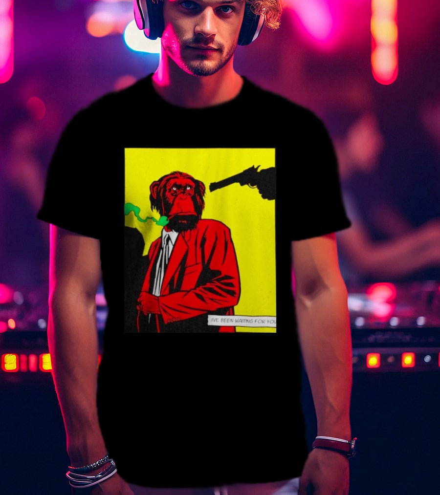 Chimpanzee Hitman Smoking Scene I've Been Waiting For You T-Shirt