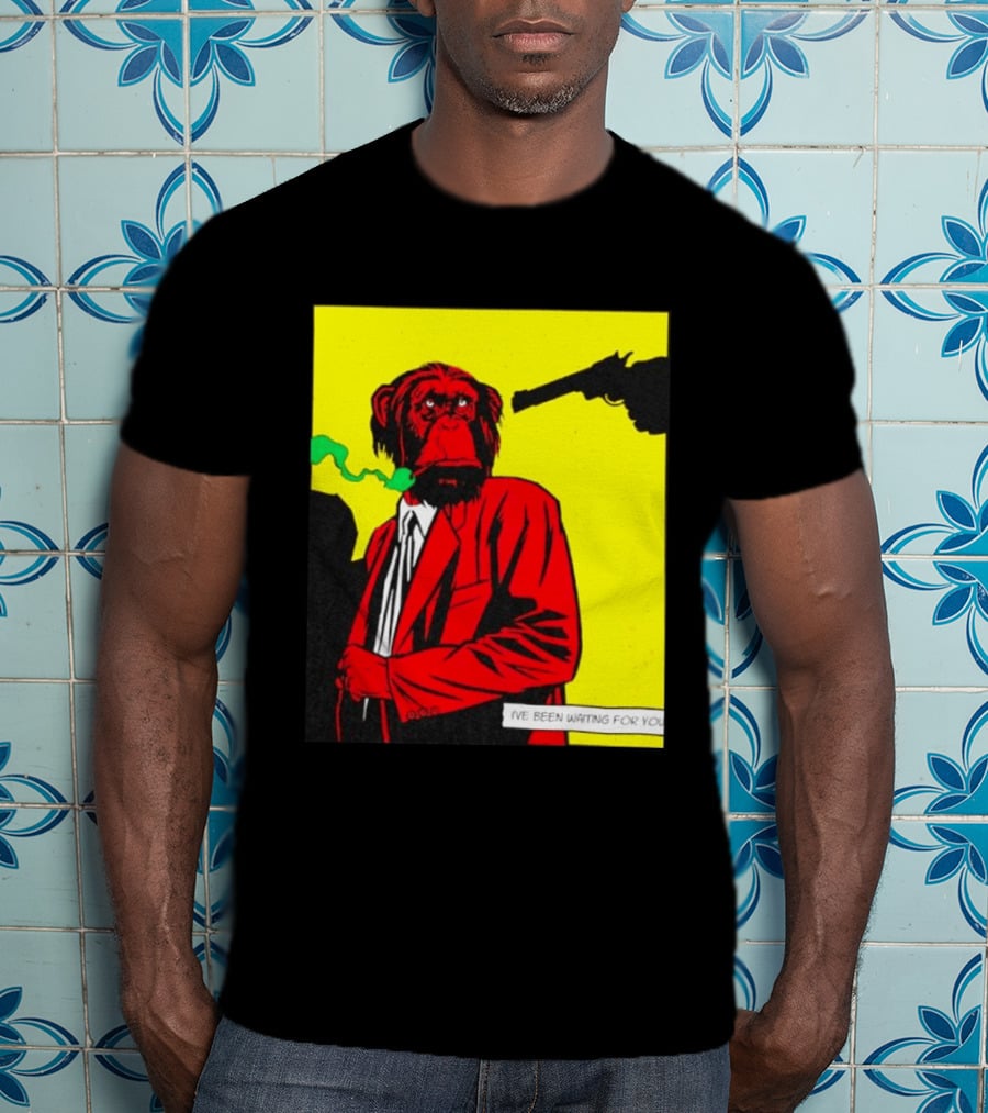 Chimpanzee Hitman Smoking Scene I've Been Waiting For You T-Shirt