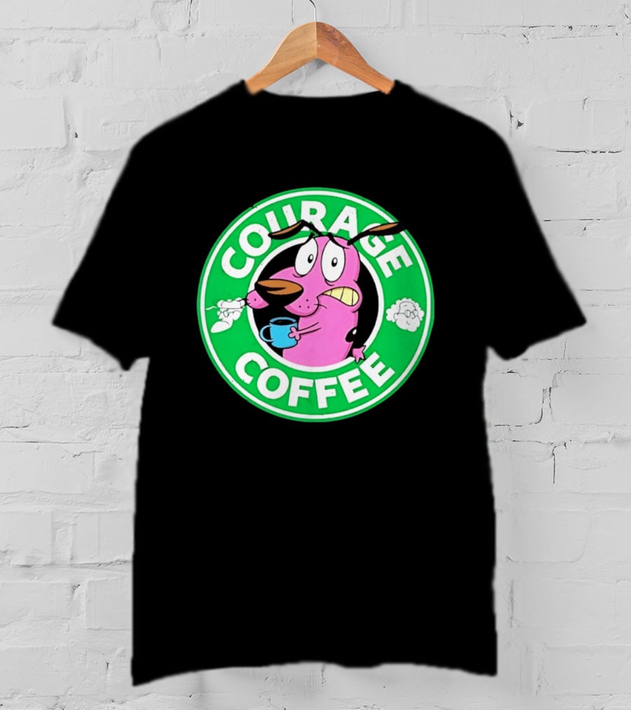 Courage The Cowardly Dog Coffee Parody Green Circle T-Shirt