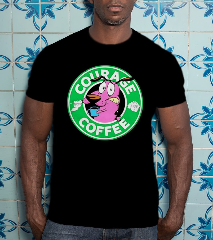 Courage The Cowardly Dog Coffee Parody Green Circle T-Shirt
