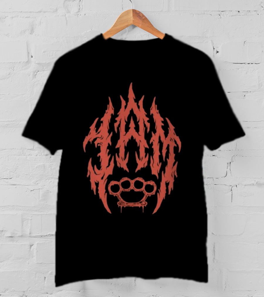 Indiemerchstore I Am Mook Bleak Humanity Fiery Lettering Brass Knuckles T-Shirt