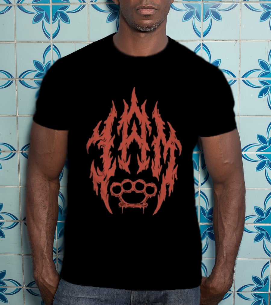 Indiemerchstore I Am Mook Bleak Humanity Fiery Lettering Brass Knuckles T-Shirt