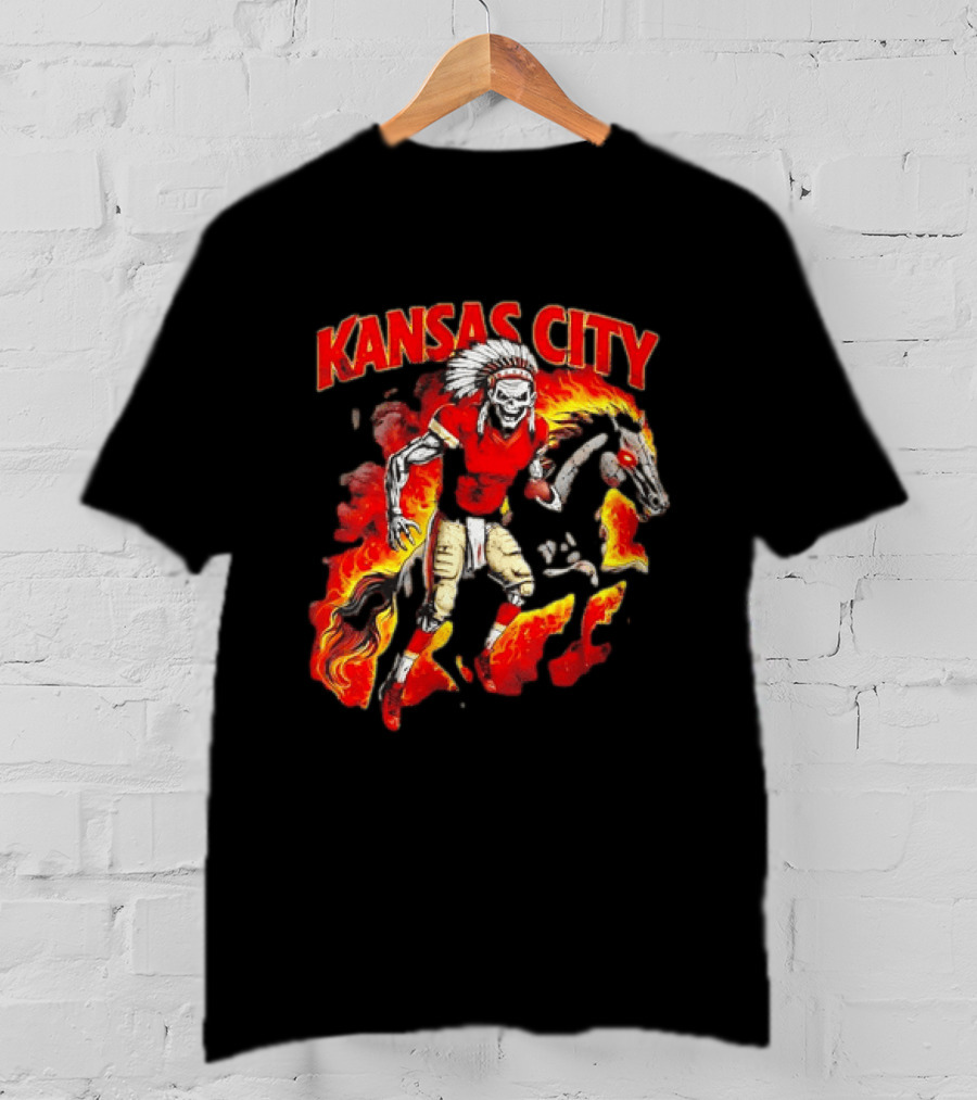 Kansas City Skeleton Player Riding Flaming Horse T-Shirt