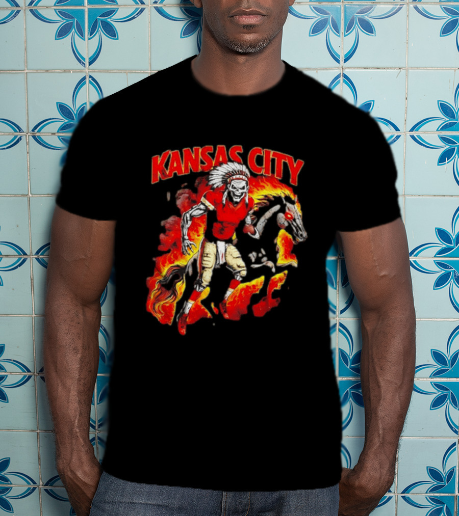 Kansas City Skeleton Player Riding Flaming Horse T-Shirt