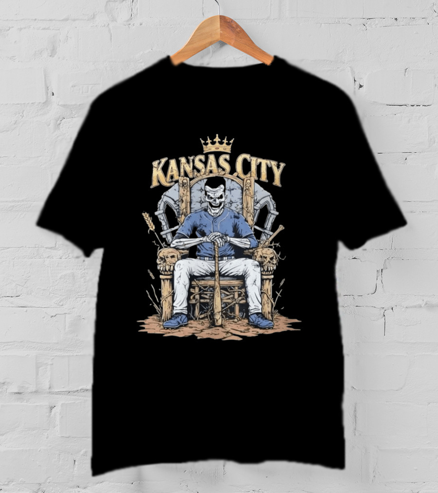 Kansas City Skeleton King On Throne With Baseball Bat T-Shirt