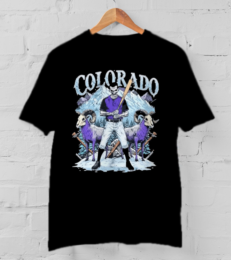 Colorado Skeleton Batter Mountain Ram Scene T-Shirt