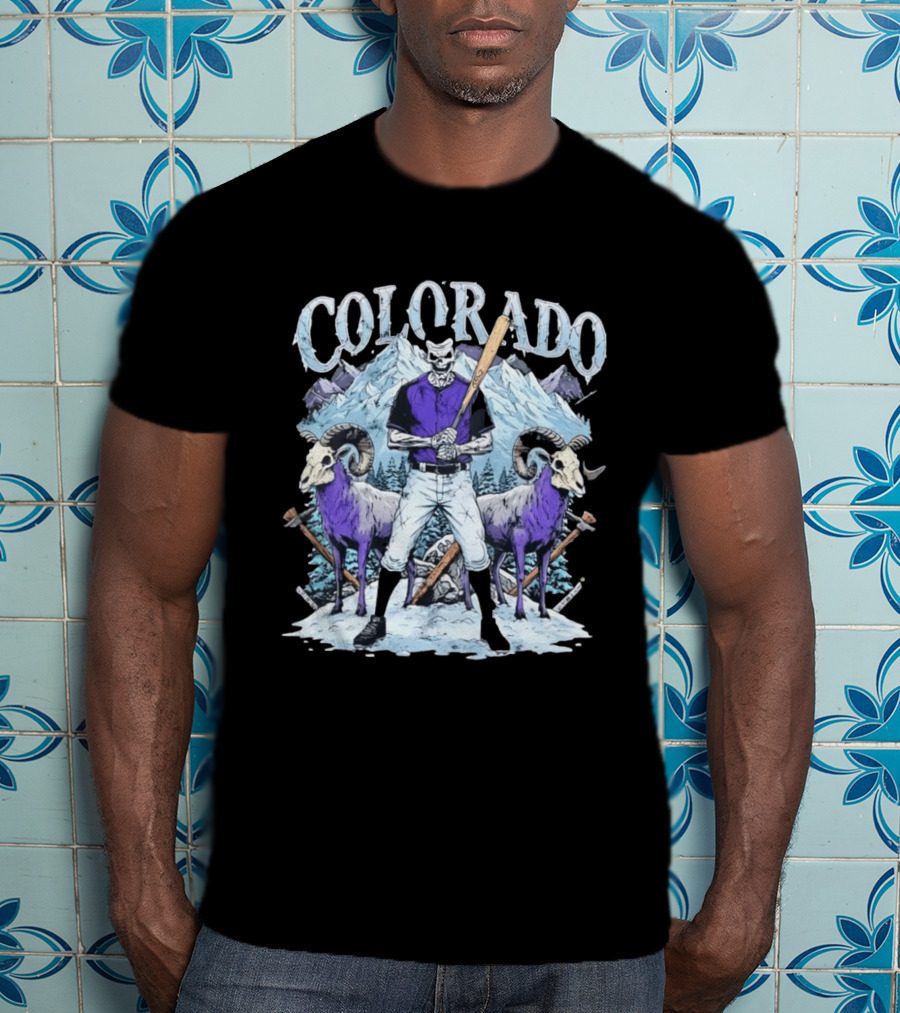 Colorado Skeleton Batter Mountain Ram Scene T-Shirt