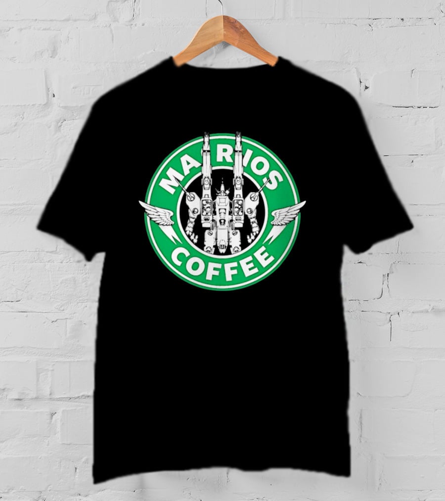 Marios Coffee Mech Robot Wings Green Circular T-Shirt