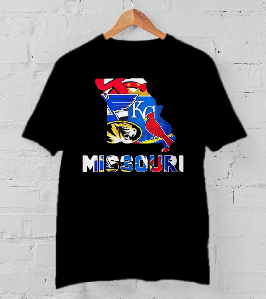 Missouri Sports Map KC Royals Cardinals Blues Tigers State Pride T-Shirt