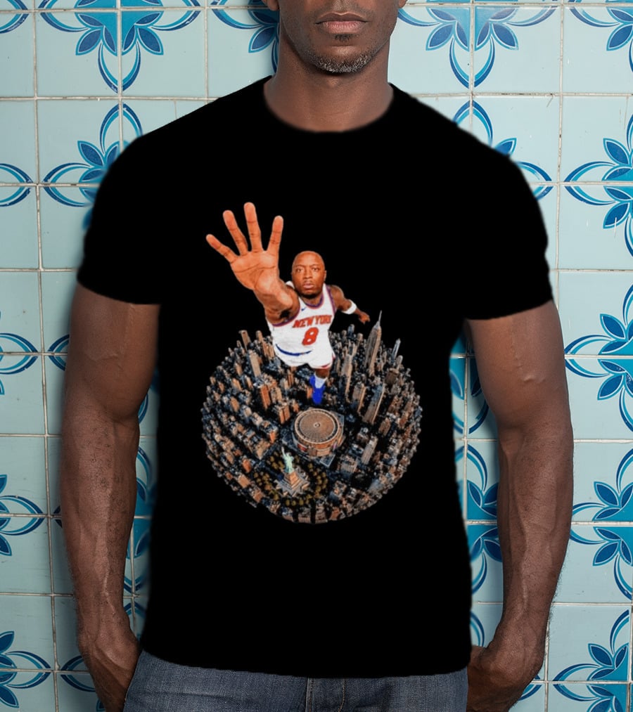 New York Basketball Player Over Cityscape Statue At Madison Square Garden T-Shirt